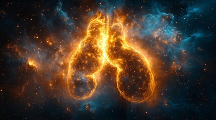 Lungs Shaped Nebula in Space with Swirling Lights