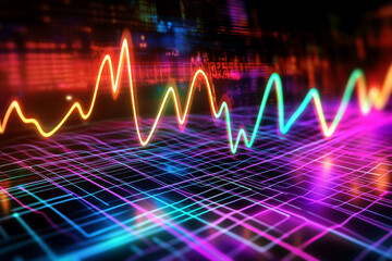Visualization of heartbeat with pulse wave flowing across grid is energetic