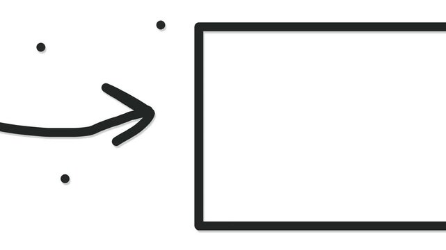 There is an arrow sticking out from one side of the screen, pointing to the frame. There are also flashing dots.