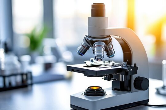 detailed examination of tissue sample slides using a microscope, clean workspace, professional atmosphere