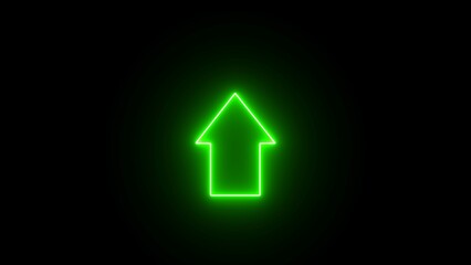 Green color up arrow direction icon illumination. abstract arrow icon. Glowing neon up direction arrow icon illumination.