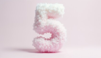 Fototapeta premium Fluffy Pink Cloud Number Five on Pink Background