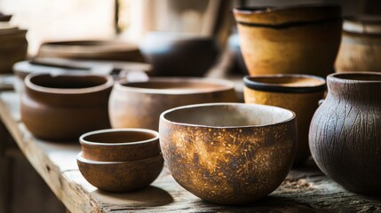 Rustic wooden bowls in a cozy kitchen setting