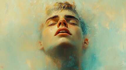 Young man submerged in water, eyes closed, peaceful expression.
