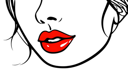 Line sticker vector-style image of women's face black and white with red lips. Generative AI