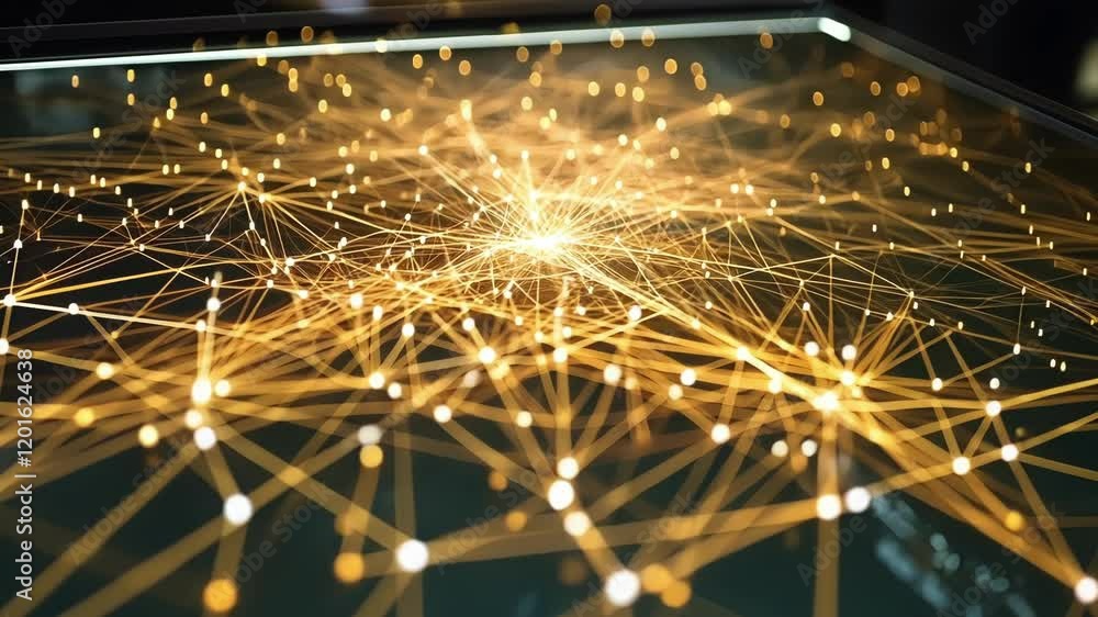 Poster a network diagram displayed on a sleek monitor with interconnected nodes representing diverse privat