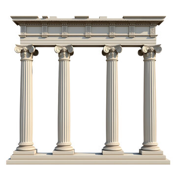 Majestic four Ionic columns stand tall, their intricate capitals and fluted shafts reflecting timeless architectural grandeur. A testament to classical elegance., cut out,transparent background