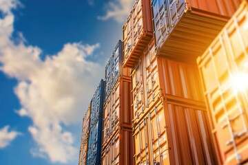 Containers at a port with VAT and import duties labels, showcasing the essence of international trade