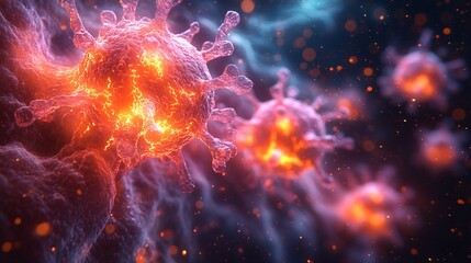 Fototapeta premium Dynamic Illustration of Viruses Attacking Alveolar Cells