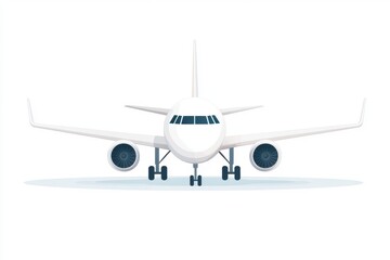 Fototapeta premium A simple, front-facing illustration of a commercial airplane with a white body and blue-tinted windows against a plain background.