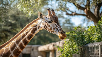 Close-up of a giraffe enjoying greenery