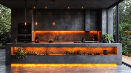 Elegant Minimalist Kitchen with Polished Concrete Design