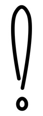 Exclamation mark. Sketch. Hand drawn black punctuation mark. Vector illustration. Outline on isolated white background. Punctuation mark from stick and dot. Doodle style. Idea for web design.