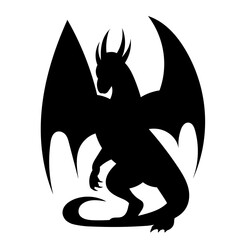 dragon standing black silhouette vector