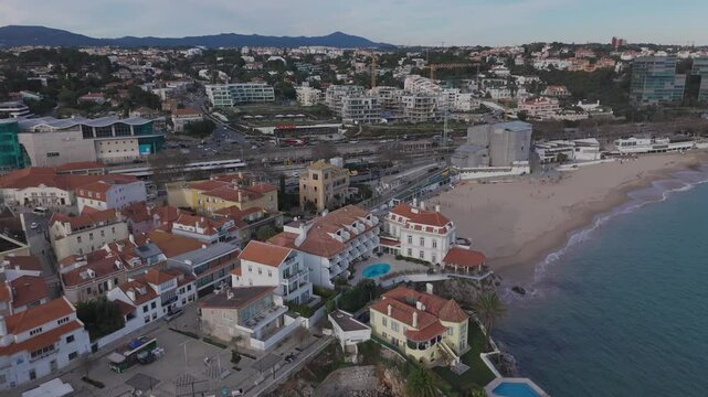 Aerial View of Praia da Duquesa and Cascais Downtown