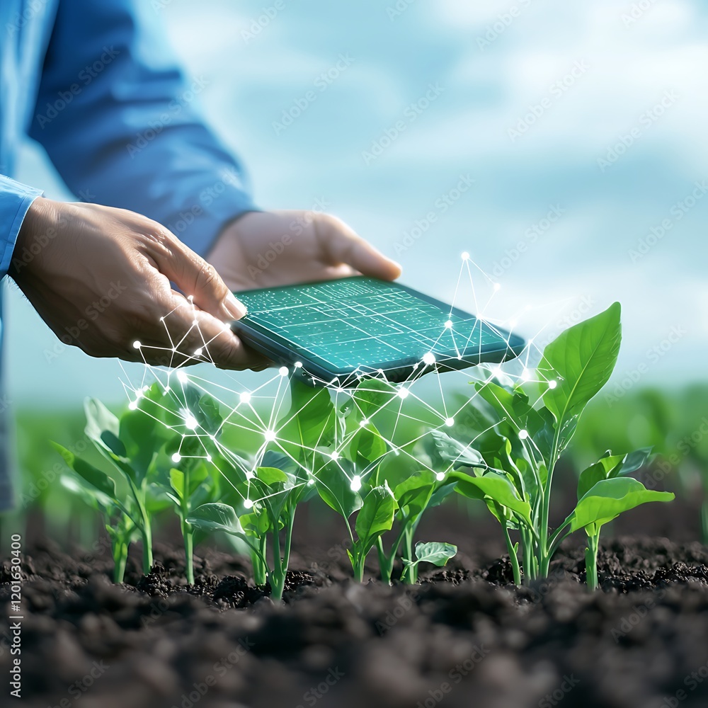 Poster advanced technology in use on a farm to track and improve crop growth cycles