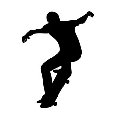 man jumping on skateboard black silhouette vector