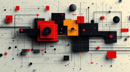 Abstract geometric composition with interconnected shapes and lines. Ideal for digital art prints website backgrounds or modern interior design projects.