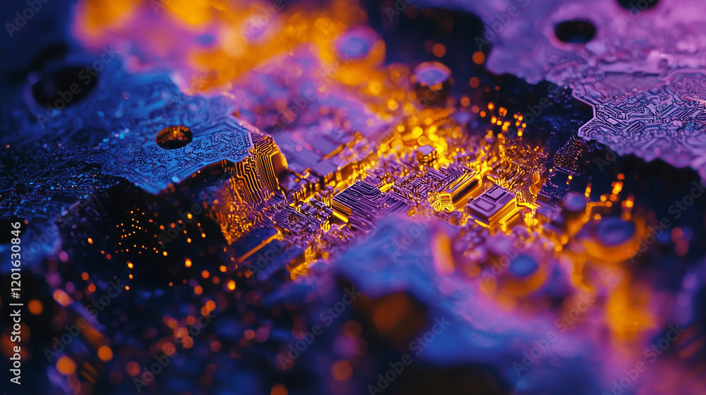 Fototapete a highly detailed rendering of quantum fields, visualized as rippling grids of energy waves in vibra