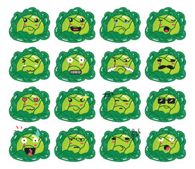 A Cute Cartoon cabbage with various Expression set for Emoji or sticker project