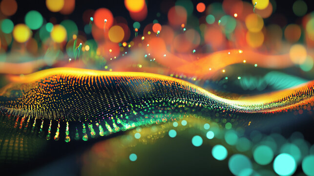 A visualization of the Heisenberg uncertainty principle, showing particles blurred in both position and momentum, glowing with energy waves, symbolizing the fundamental limits of quantum measurement.
