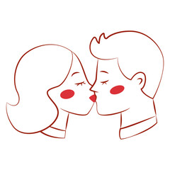 Illustration of couple kissing. Valentines Day card. Vector illustration linear style. 