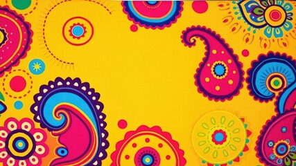 Brightly Colored Paisley Motif Wall Hanging, abstract shapes, psychedelic print, folk art inspired