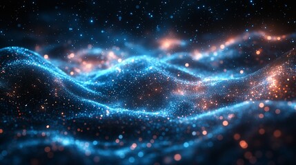 Fototapeta premium Abstract Blue Orange Glowing Particles Background.