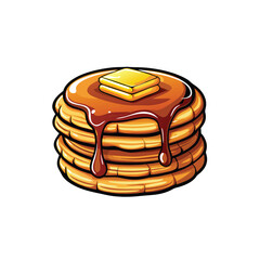 Create a photorealistic vector illustration of a stack of golden brown pancakes, drizzled with melted butter and a light dusting of powdered sugar.