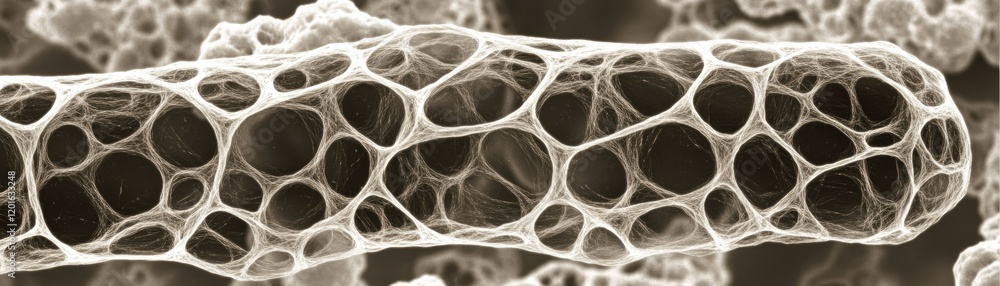Poster close-up of porous structure in a scientific study of material properties and applications