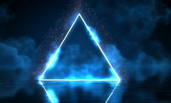 Captivating 3D Triangle Tunnel Animation Featuring Pulsating Blue Strobe Lights with Kaleidoscopic Effect