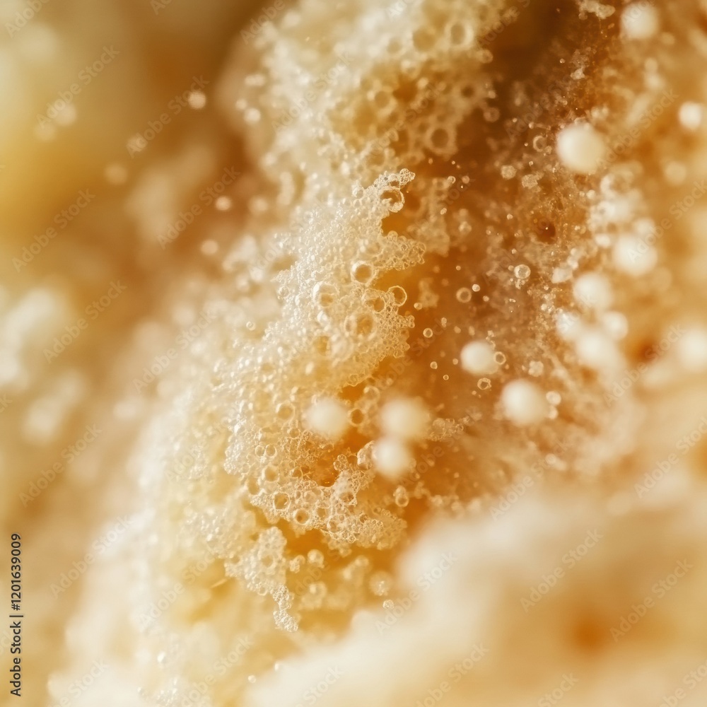 Leinwandbilder close up view of bacteria growth on a slice of bread and cheese, showcasing texture and color variat