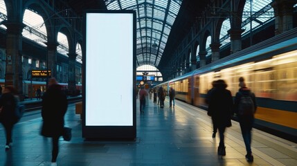 Blank billboard at train station platform
