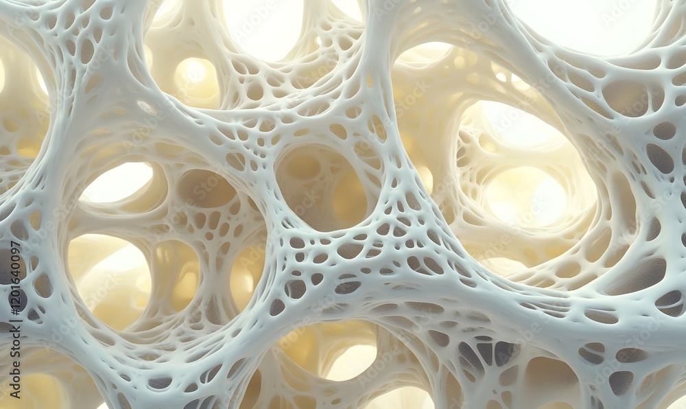 Fototapete abstract 3d rendering of a porous, organic structure with interconnected cavities and tunnels.