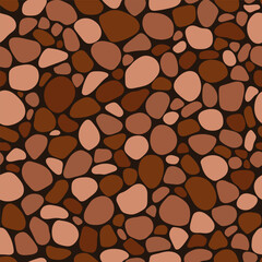 Cobblestone mosaic seamless pattern, brown stone texture. Vector abstract repeat background