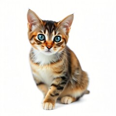 Obraz premium Adorable Tabby Kitten with Striking Blue Eyes Posing Against White Background