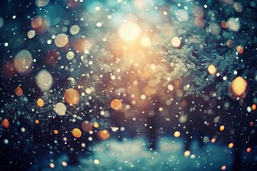 Vintage Abstract Black Background Falling Snow Winter Photography