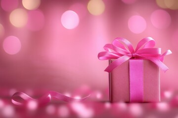 Fototapeta premium A charming pink gift box adorned with a delicate pink ribbon, perfect for expressing love and affection on Valentine's Day.