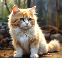 Fototapeta premium Illustration of fluffy cat.