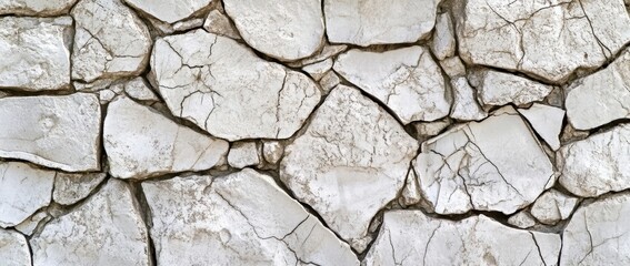 Obraz premium A wall made of white rocks with cracks and holes