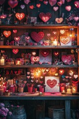Fototapeta premium Vibrant Heart-Themed Craft Room with Glowing Decorations