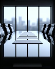 Modern conference room with skyline view., Business meeting scene with a closeup of a whiteboard