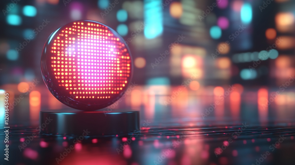 Poster illuminated spherical display shows red light pattern