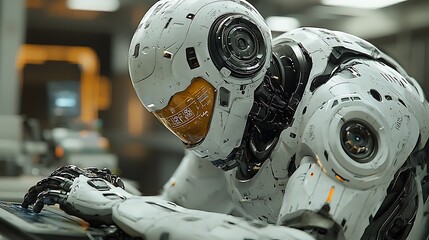 Fototapeta premium Advanced Robot Utilizing Futuristic Technology Interface