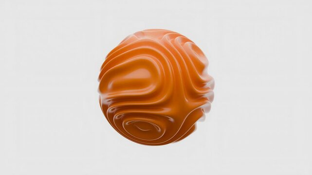 abstract hypnotic orange 3d sphere with animated curve shapes on the surface, isolated on white, 4k seamless loop