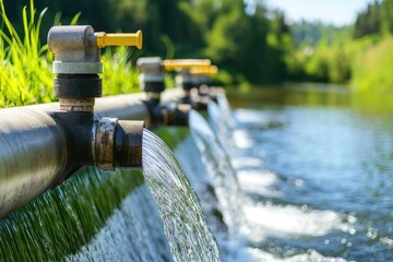 water flowing through a hydroelectric dam turbine, showcasing renewable energy and water conservation innovation