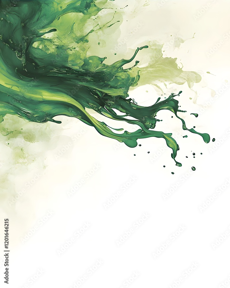 Aufkleber abstract green fluid design with splashes and swirls on a light background.