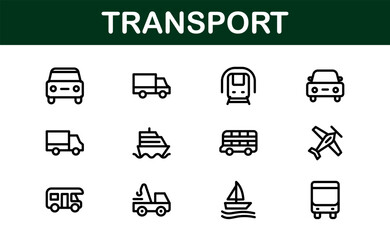 Comprehensive Transport Icon Pack. Editable, Minimalist Line Icons for Shipping, Logistics, Public Transport, and Travel Projects.