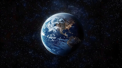 Fototapeta premium A view of the Earth from space at night, showing city lights and stars