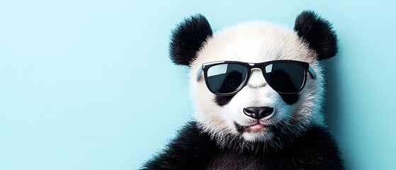 Fototapeta premium cute panda wearing sunglasses on a light blue background